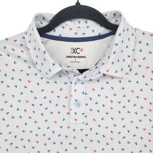 Johnston & Murphy XC4‎ Skull Golf Polo L Stretch White Preppy Resortcore EUC